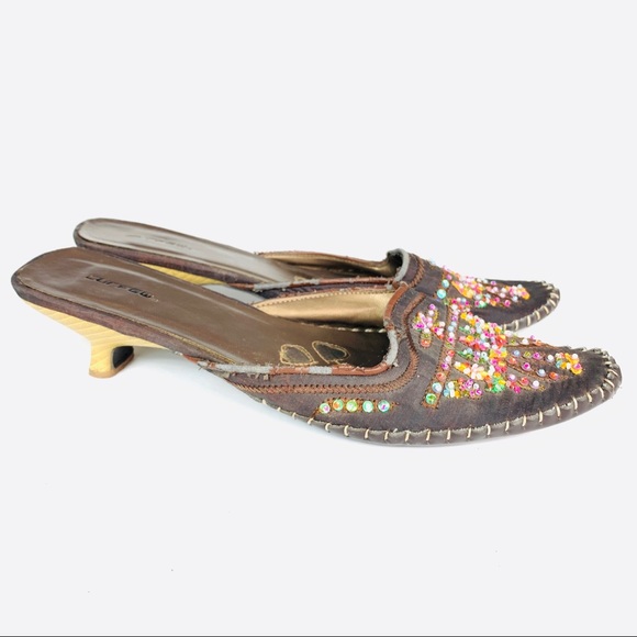 Curfew Mules Heeled Beaded Design Brown size 9 - Picture 2 of 8